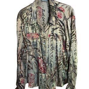 Chicos Silk blouse size 3  in brown, black, and red.